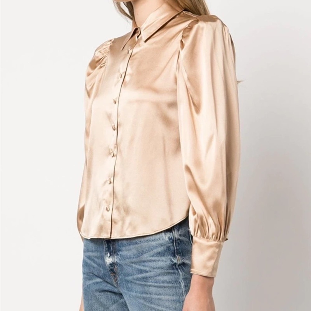 Alice + Olivia Satin Button-Front Blouse in Champagne